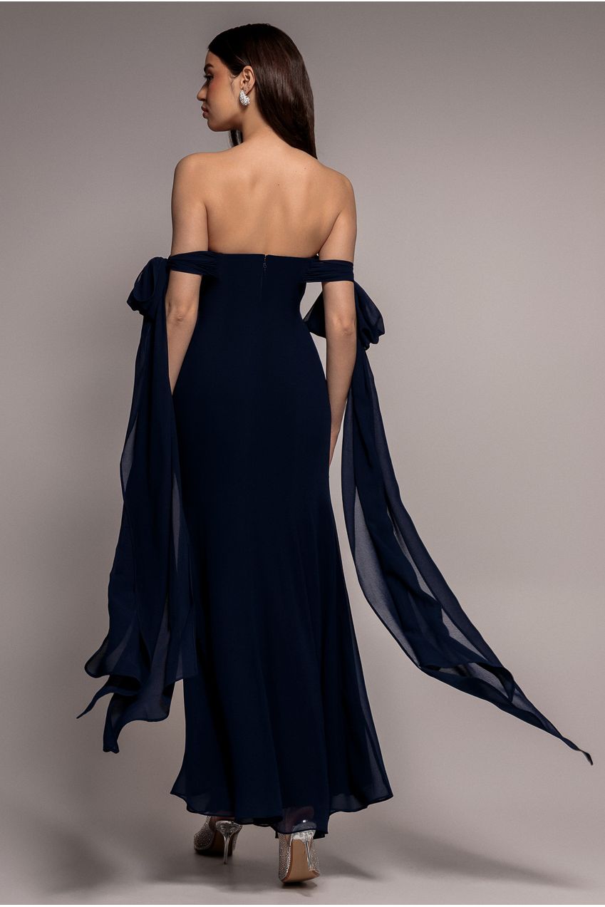 Multiway Cape Chiffon Sweetheart Maxi Dress - Navy Blue DR4848