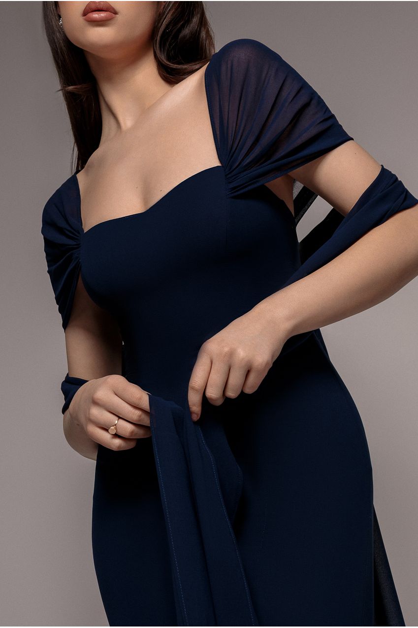 Multiway Cape Chiffon Sweetheart Maxi Dress - Navy Blue DR4848