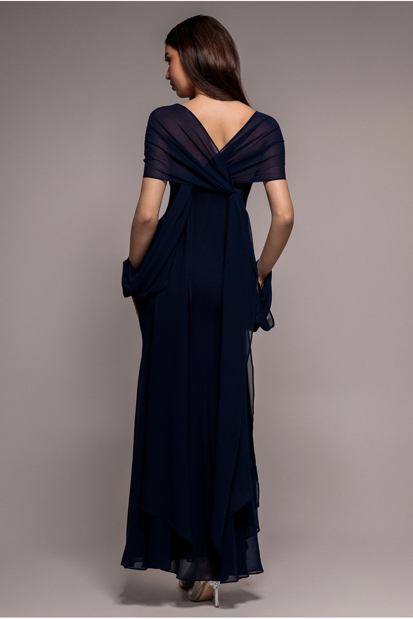 Multiway Cape Chiffon Sweetheart Maxi Dress - Navy Blue DR4848