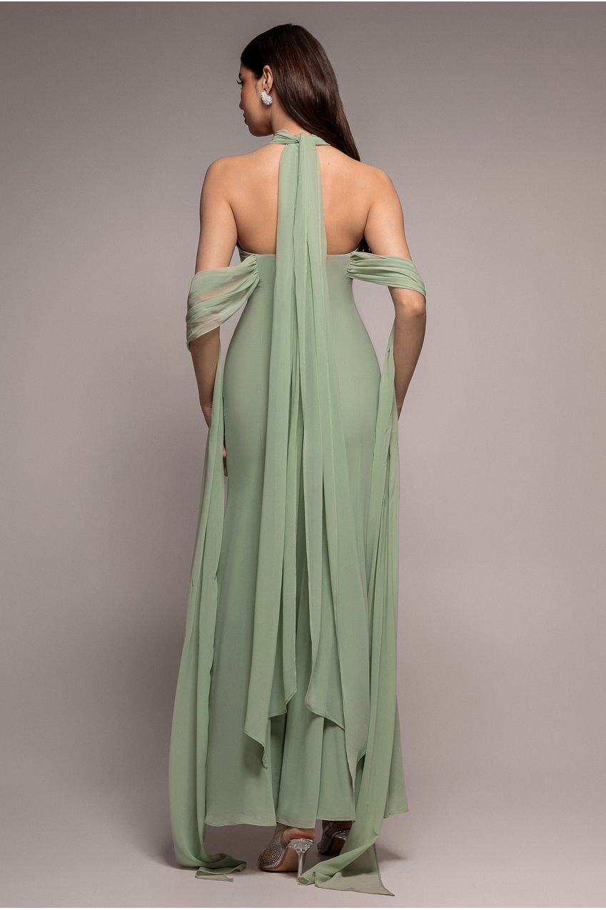 Multiway Cape Chiffon Sweetheart Maxi Dress - Sage Green DR4848