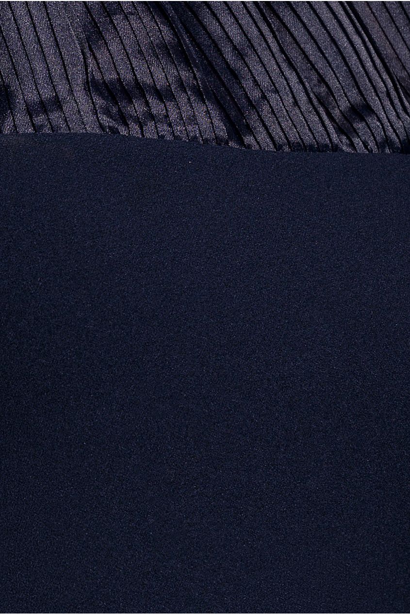 One Shoulder Organza Frill Pleated Mermaid Maxi Dress - Navy Blue DR4858