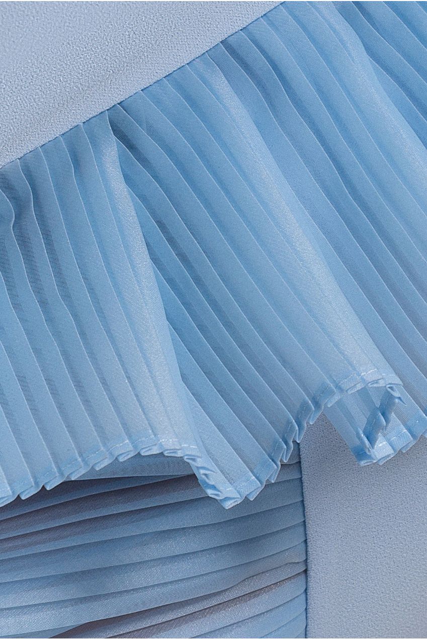 One Shoulder Pleated Fan Midi Dress - Powder Blue DR4872