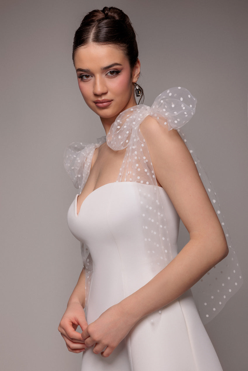 Scuba & Polka Mesh Bella Bow Multiway A-Line Midi Dress - White DR4877