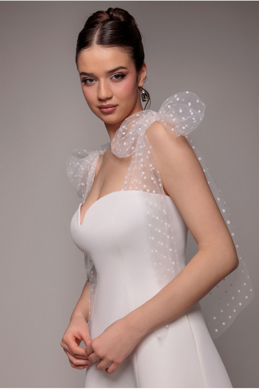 Scuba & Polka Mesh Bella Bow Multiway A-Line Midi Dress - White DR4877