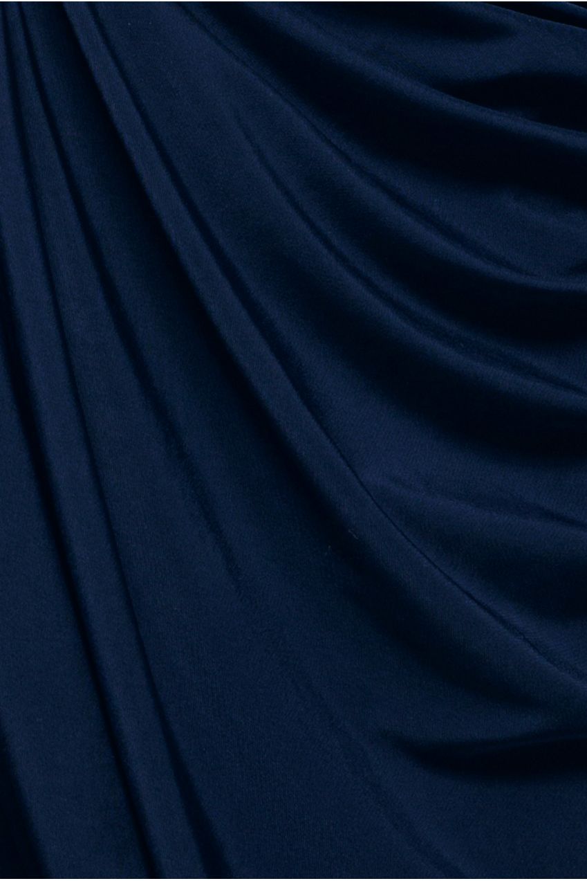 Cowl Plunge Draped Mermaid Maxi Dress - Navy Blue DR4879