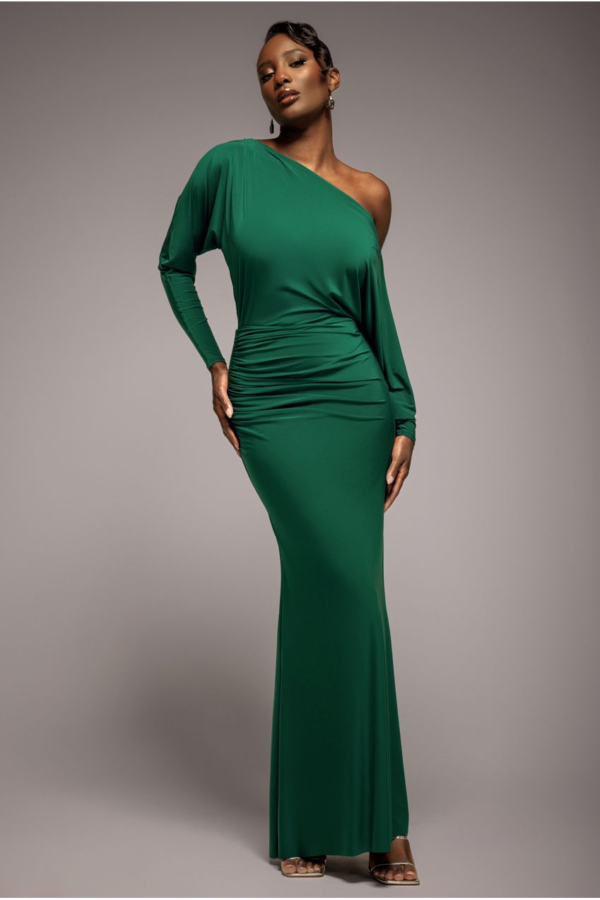 Bat Wing Elasticated Side Gather Maxi Dress - Emerald Green DR4889