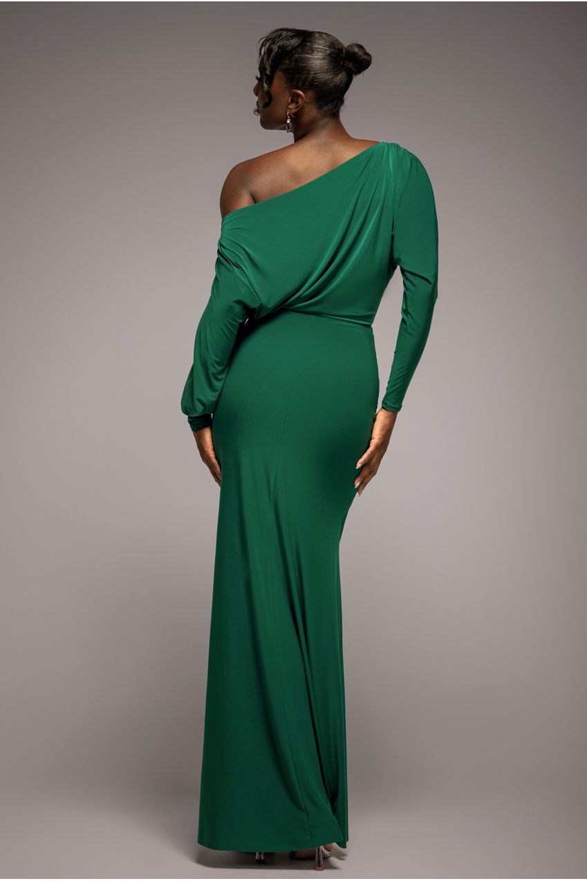 Bat Wing Elasticated Side Gather Maxi Dress - Emerald Green DR4889