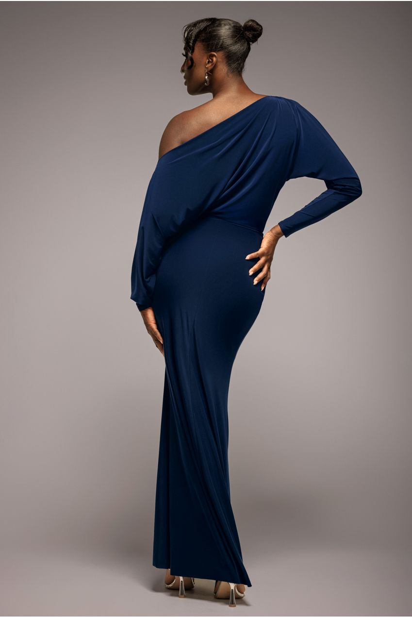 Bat Wing Elasticated Side Gather Maxi Dress - Navy Blue DR4889