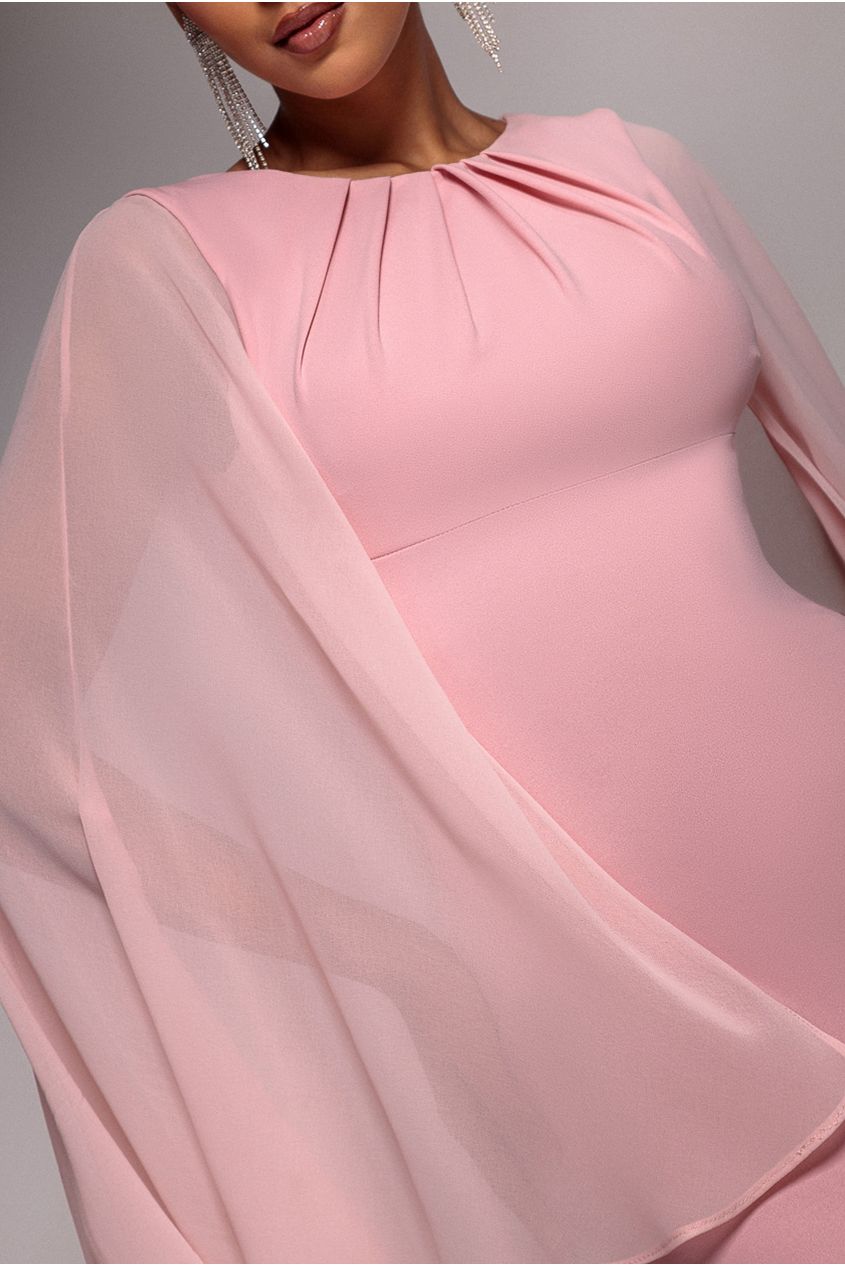 Cape Sleeve Chiffon And Scuba Crepe Maxi Dress - Blush Pink DR4900