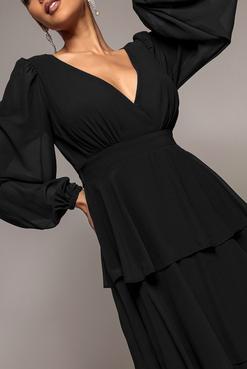 Tiered Chiffon Wrap Maxi Dress - Black DR4903BBS