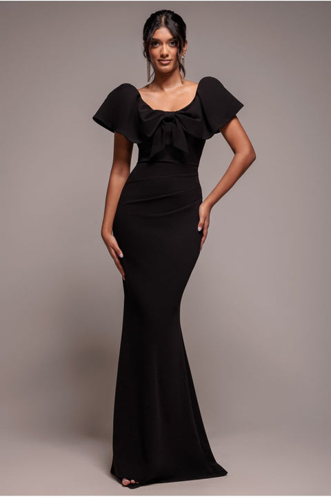 Cape Sleeve Detail Front Tie Maxi Dress - Black by Goddiva