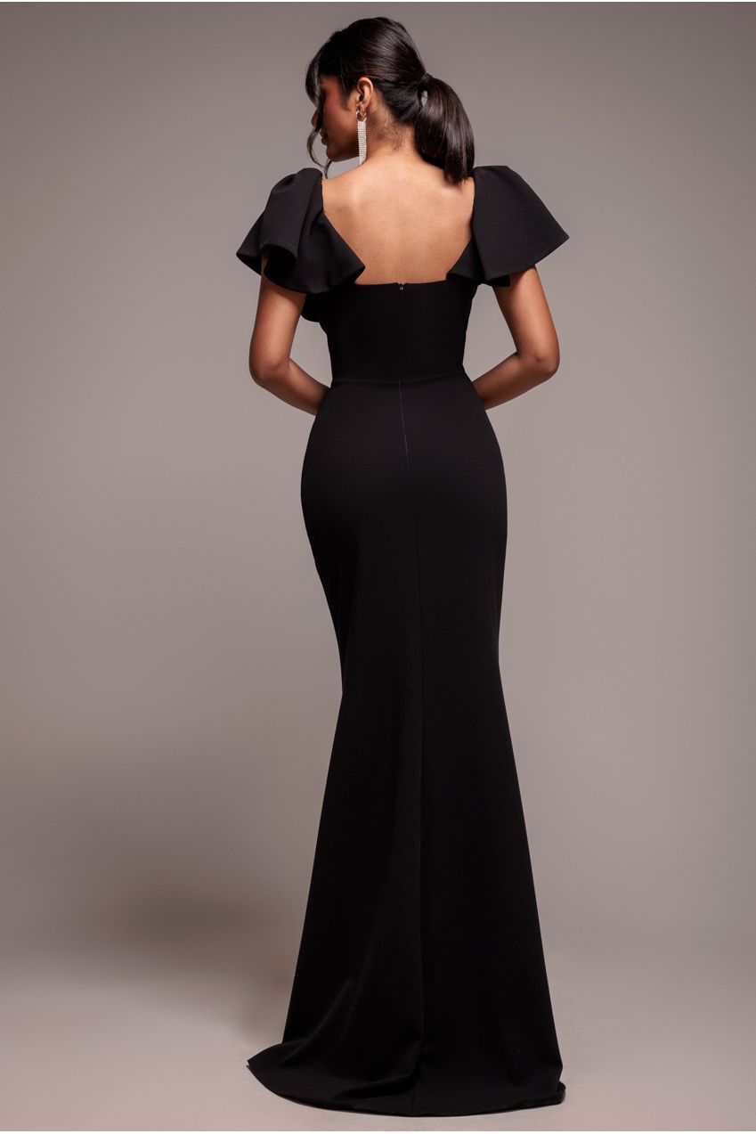 Cape Sleeve Detail Front Tie Maxi Dress - Black DR4908