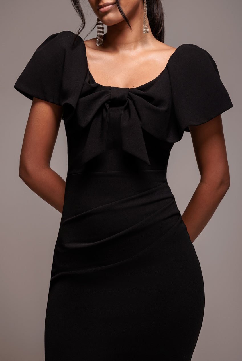 Cape Sleeve Detail Front Tie Maxi Dress - Black DR4908