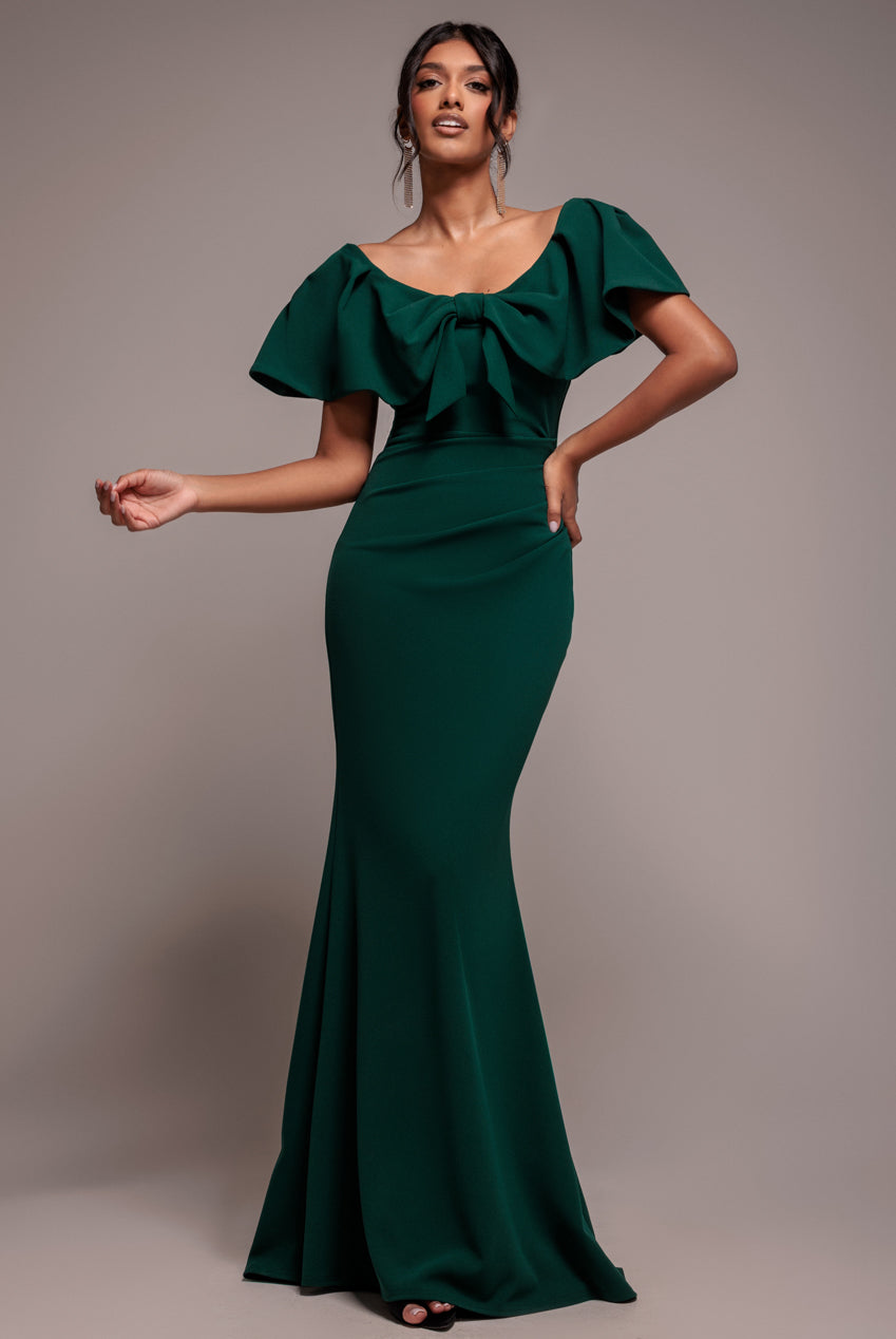 Cape Sleeve Detail Front Tie Maxi Dress - Emerald Green DR4908