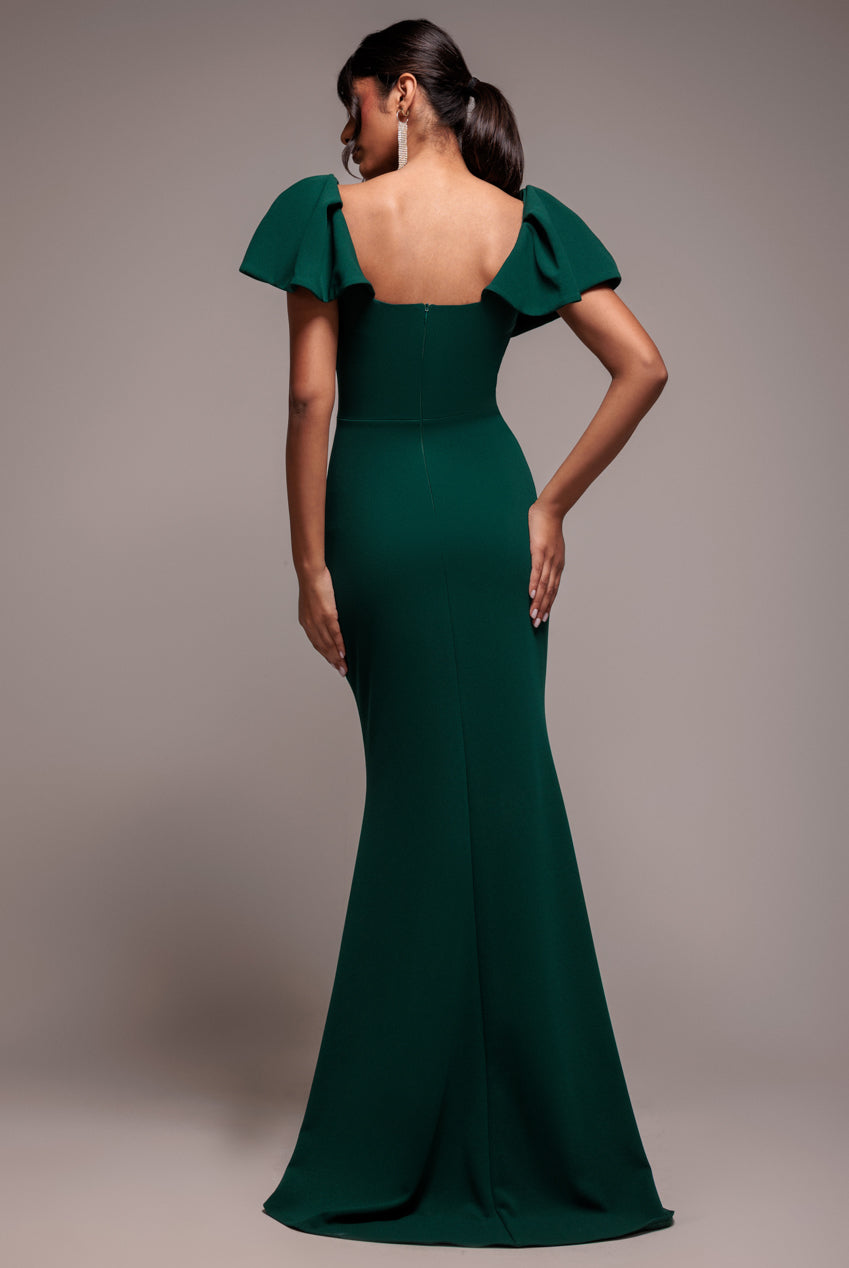 Cape Sleeve Detail Front Tie Maxi Dress - Emerald Green DR4908