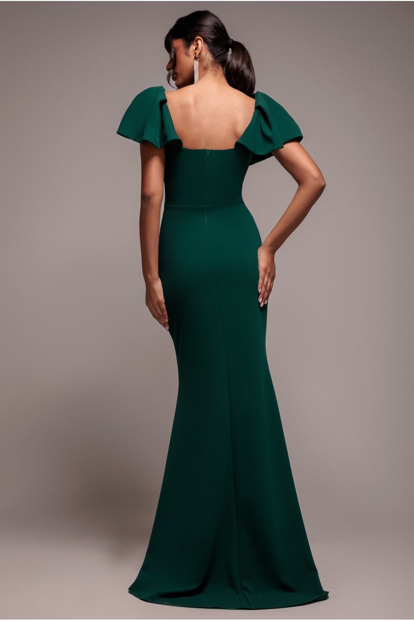 Cape Sleeve Detail Front Tie Maxi Dress - Emerald Green DR4908