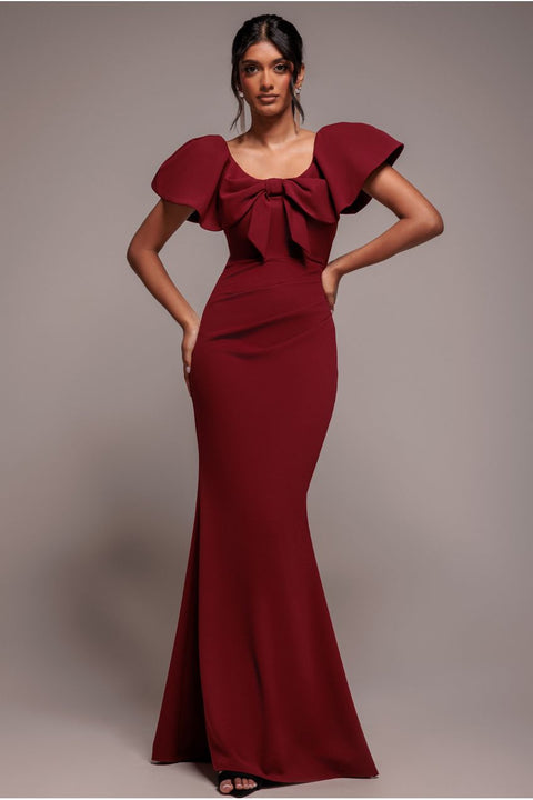 Cape Sleeve Detail Front Tie Maxi Dress - Wine by Goddiva