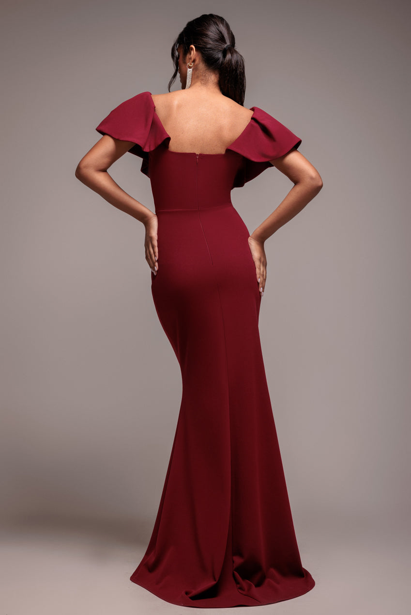Cape Sleeve Detail Front Tie Maxi Dress - Wine DR4908
