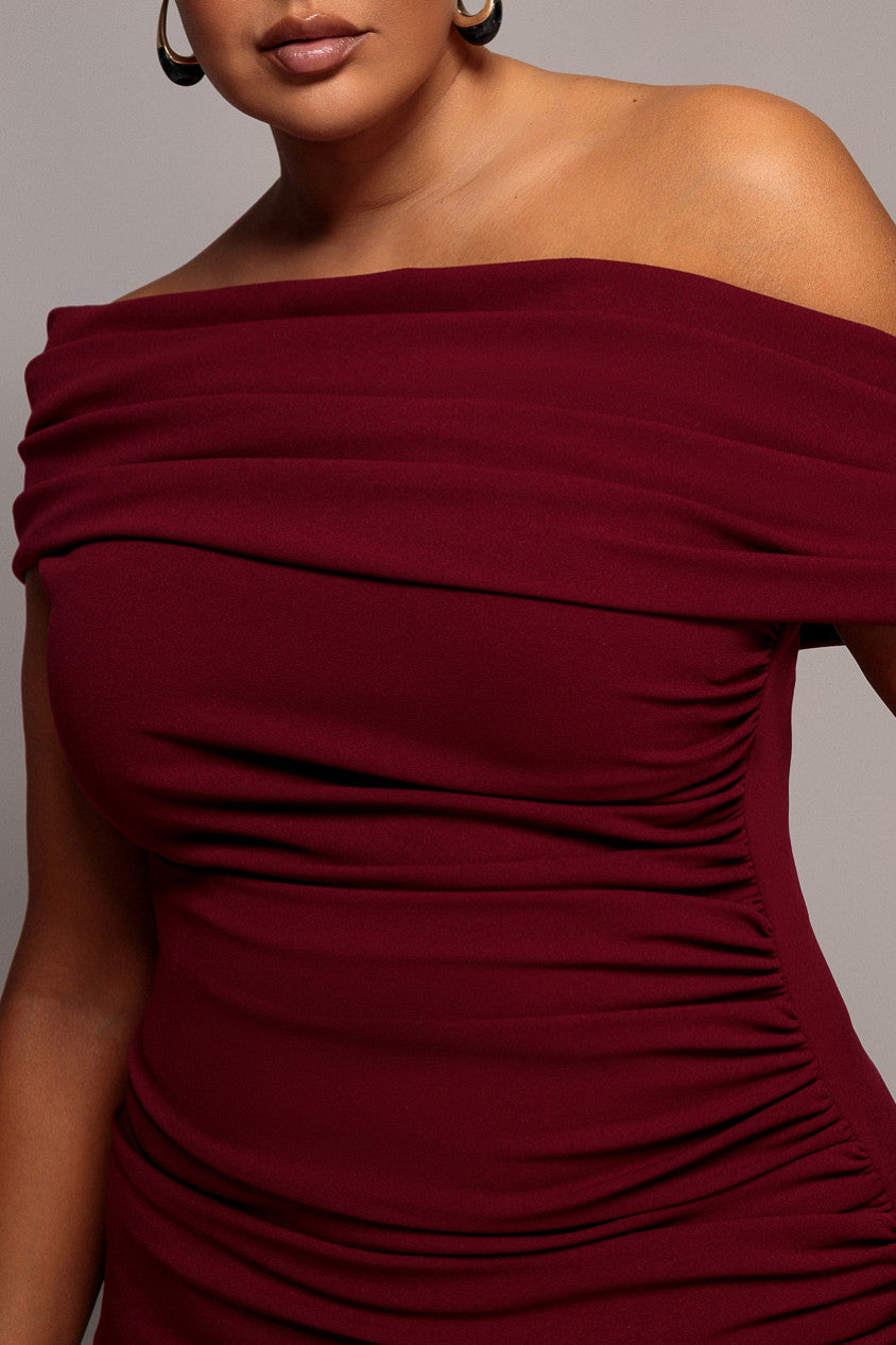 One Shoulder Fit And Flare Maxi Dress - Burgundy DR4909PLUS