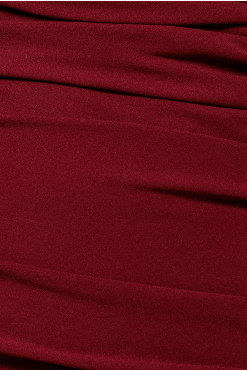 Pleated One Shoulder Bardot Fit And Flare Maxi Dress - Burgundy DR4909
