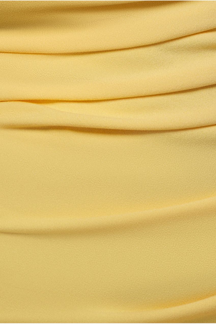 Pleated One Shoulder Bardot Fit And Flare Maxi Dress - Butter Yellow DR4909