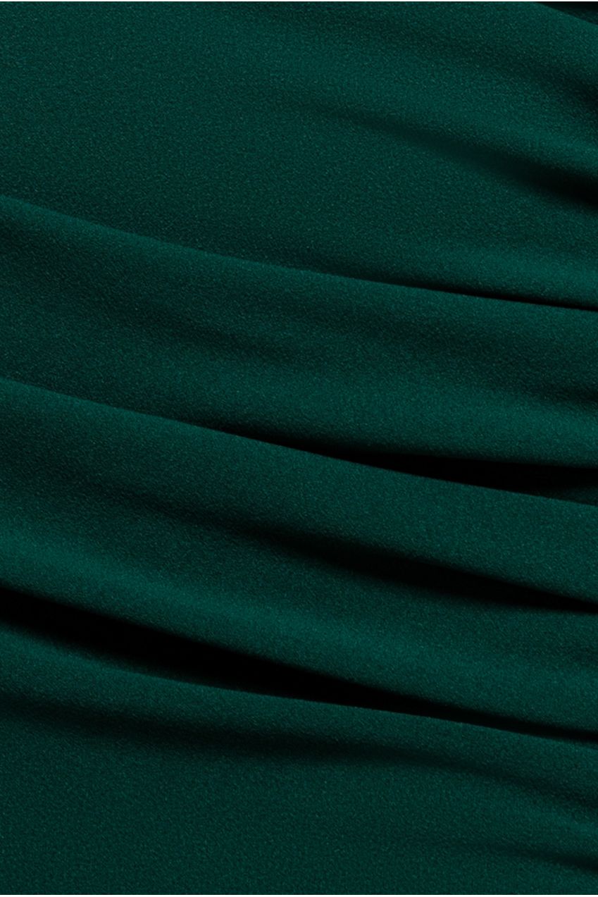 Pleated One Shoulder Bardot Fit And Flare Maxi Dress - Emerald Green DR4909