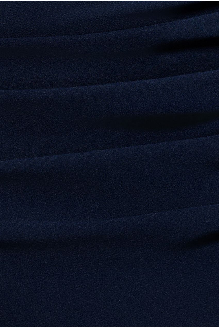 Pleated One Shoulder Bardot Fit And Flare Maxi Dress - Navy Blue DR4909