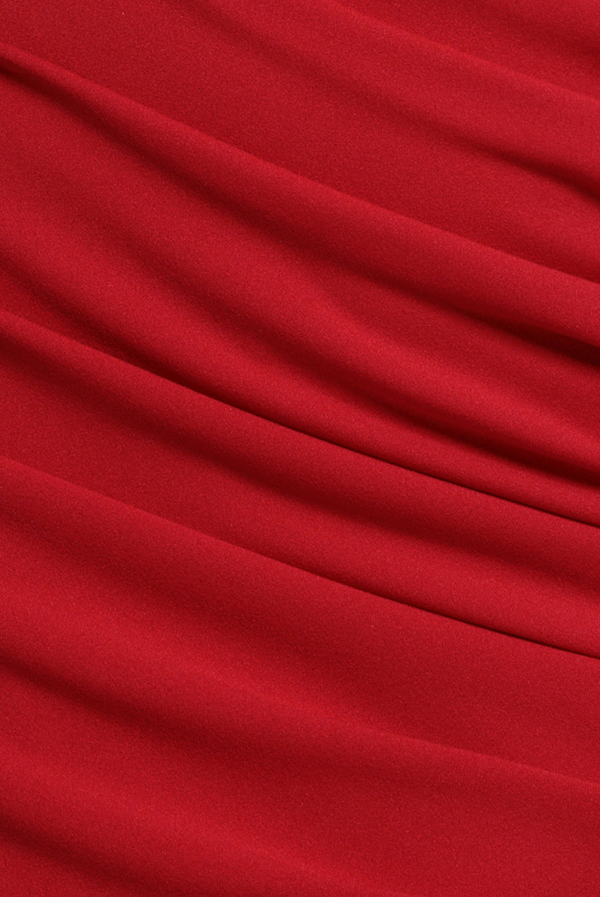 Pleated One Shoulder Bardot Fit And Flare Maxi Dress - Red DR4909