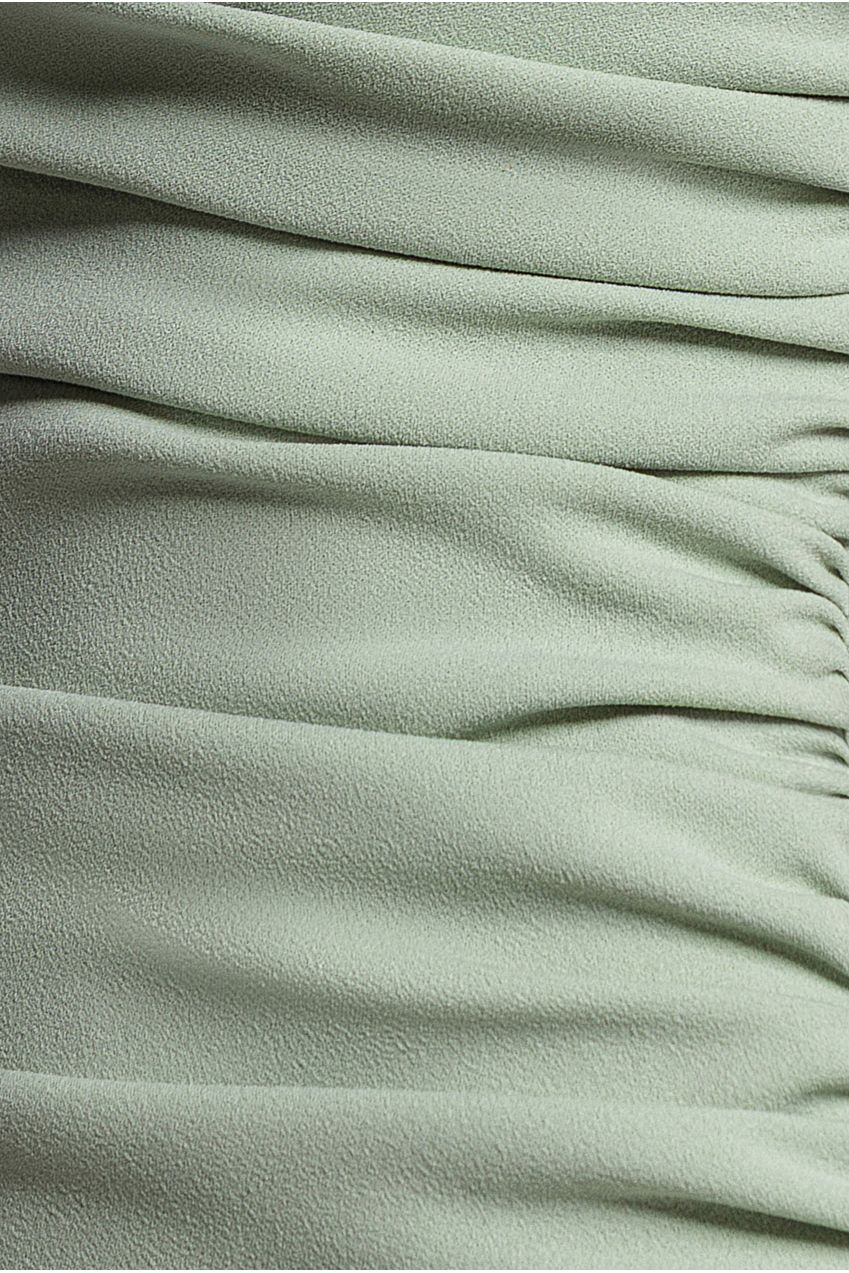 Pleated One Shoulder Bardot Fit And Flare Maxi Dress - Sage Green DR4909