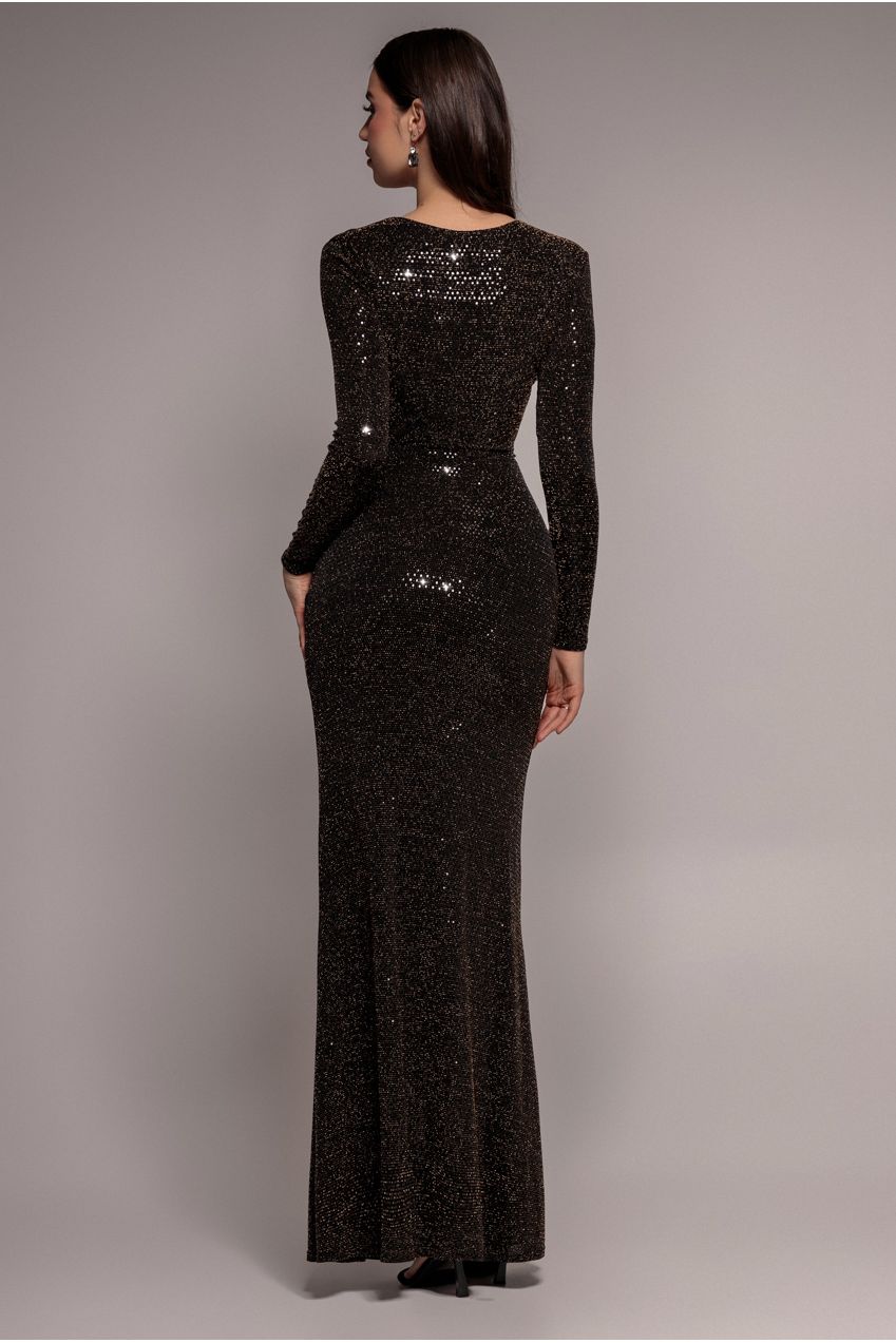Sequin Glitter Lurex Long Sleeve Wrap Maxi Dress - Black DR4917