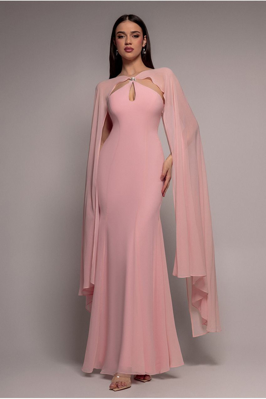 Multiway Cape Chiffon With Embellished Trim Maxi Dress - Blush Pink DR4924