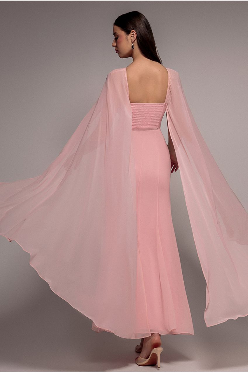 Multiway Cape Chiffon With Embellished Trim Maxi Dress - Blush Pink DR4924