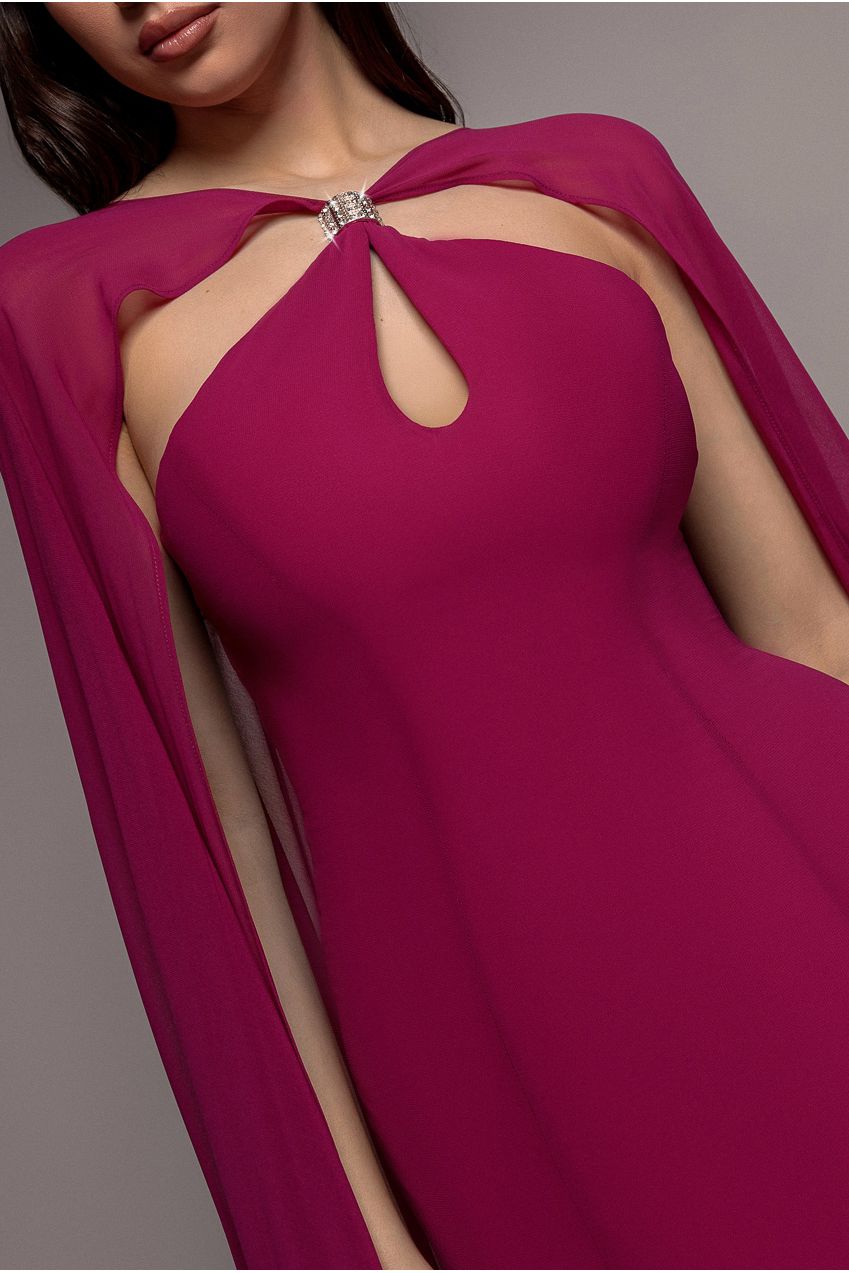 Multiway Cape Chiffon With Embellished Trim Maxi Dress - Magenta DR4924