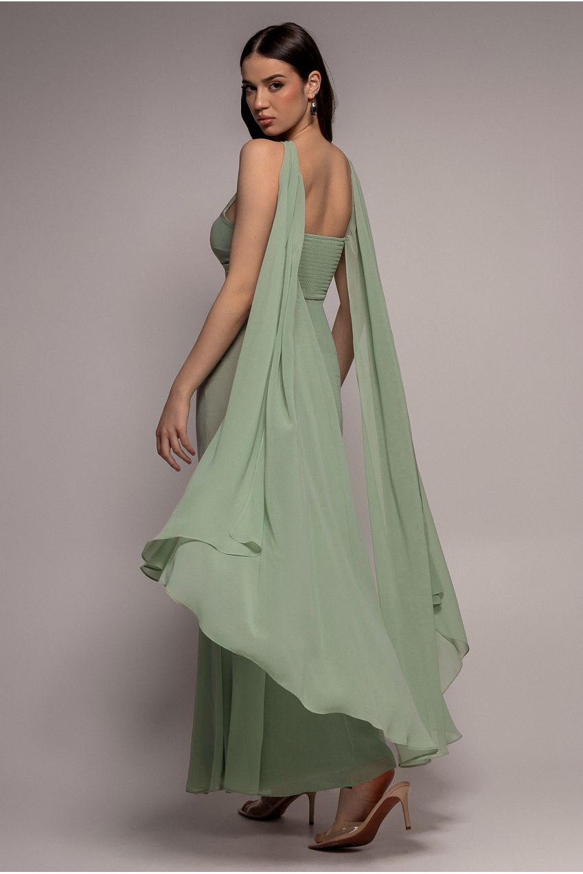 Multiway Cape Chiffon With Embellished Trim Maxi Dress - Sage Green DR4924