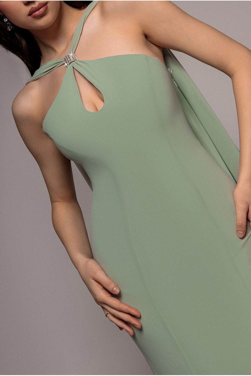 Multiway Cape Chiffon With Embellished Trim Maxi Dress - Sage Green DR4924