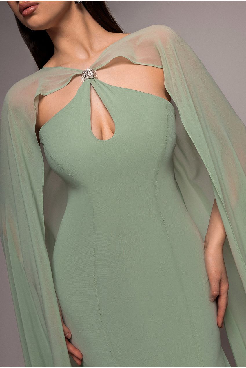 Multiway Cape Chiffon With Embellished Trim Maxi Dress - Sage Green DR4924