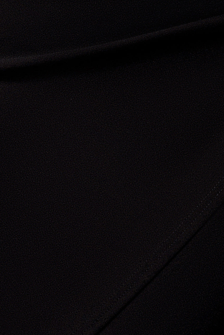 Scuba & Chiffon Balloon Sleeve Wrap Midi Dress - Black DR4933