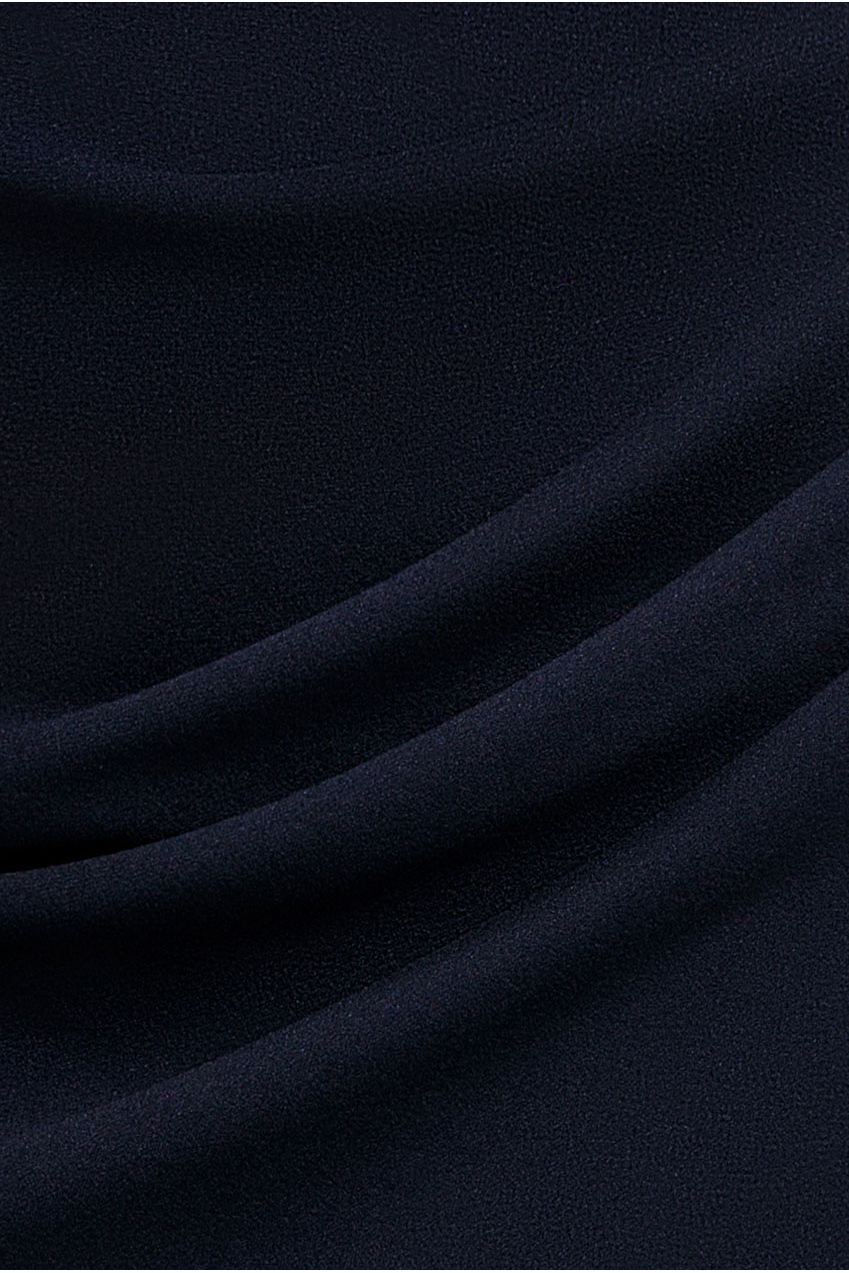 Off Shoulder Back Satin Bow Wrap Crepe Midi Dress - Navy Blue DR4939