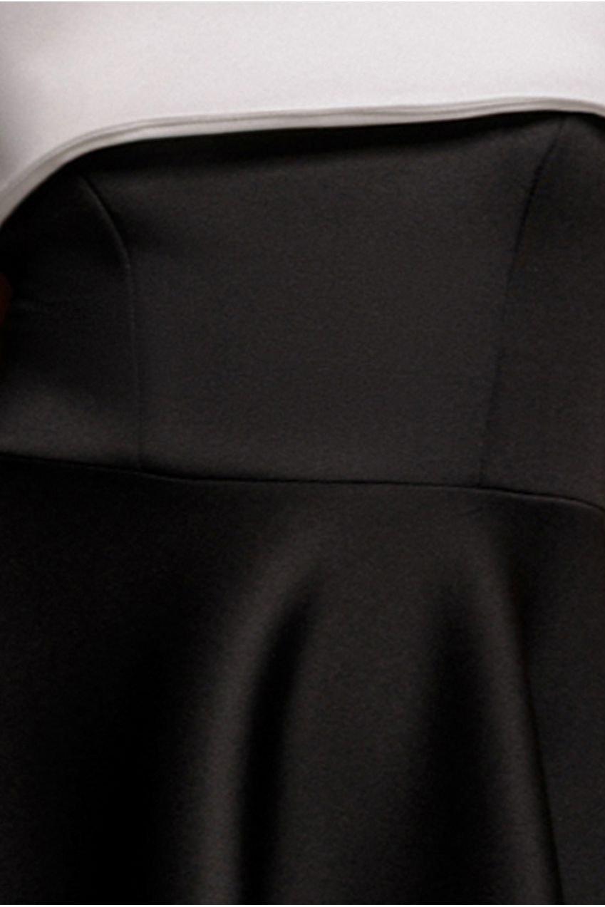 One Shoulder A Line Midi Dress - Black Cream DR4949