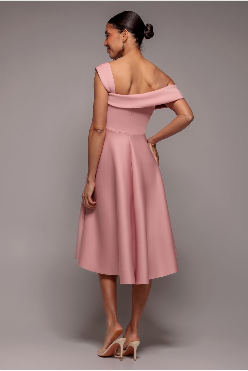 One Shoulder A Line Midi Dress - Blush Pink DR4949