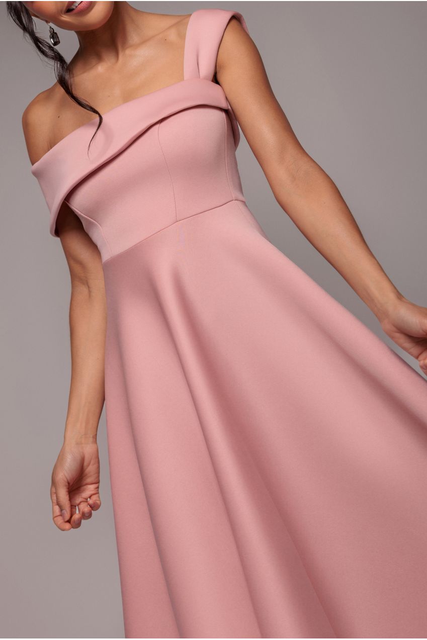 One Shoulder A Line Midi Dress - Blush Pink DR4949