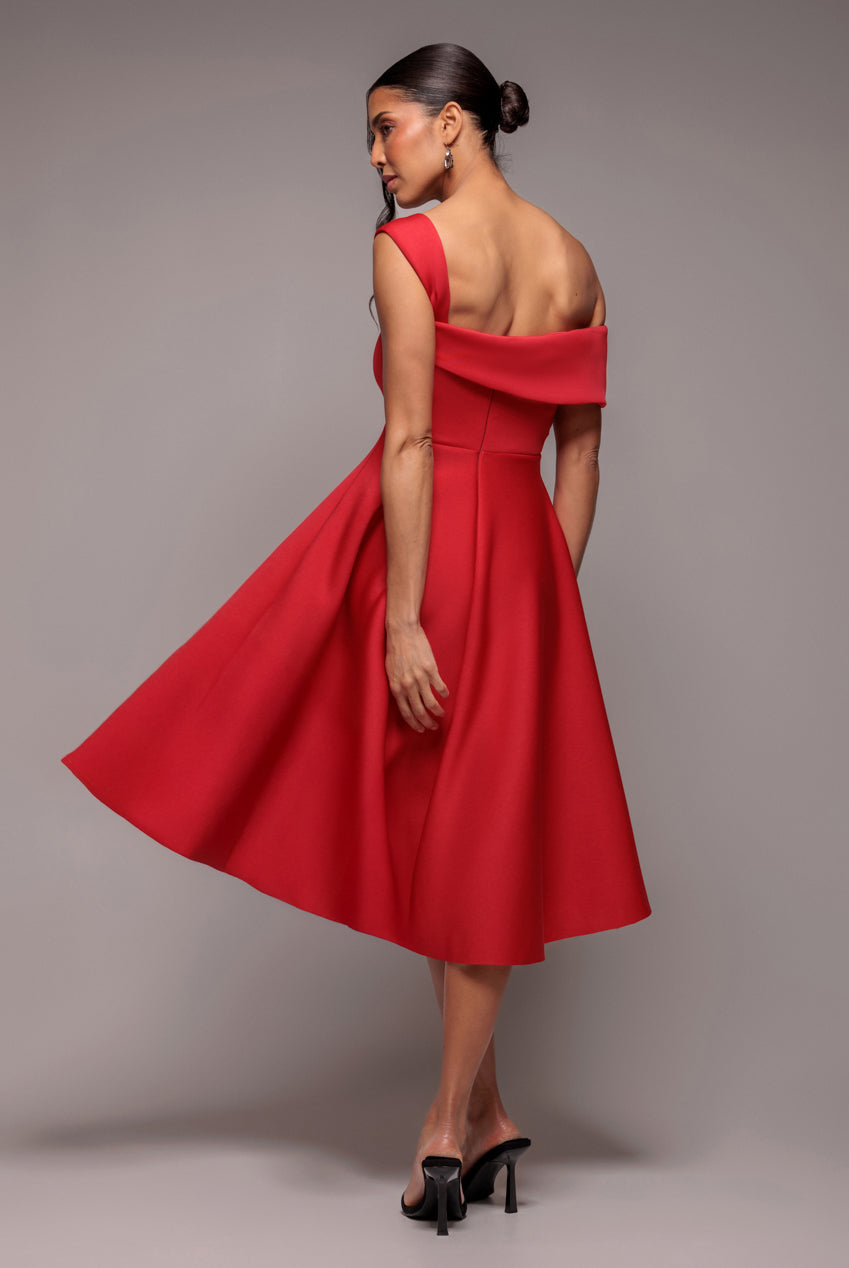 One Shoulder A Line Midi Dress - Red DR4949