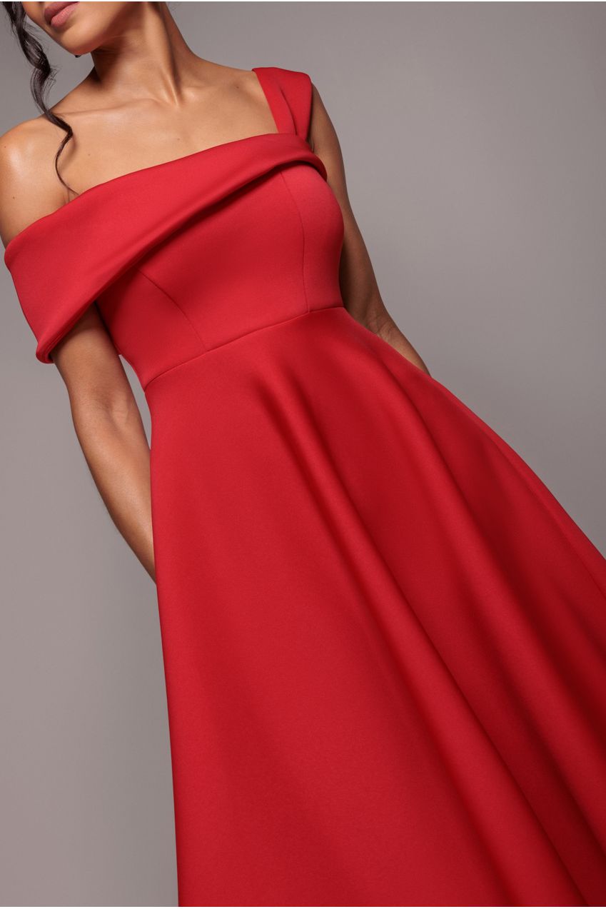 One Shoulder A Line Midi Dress - Red DR4949