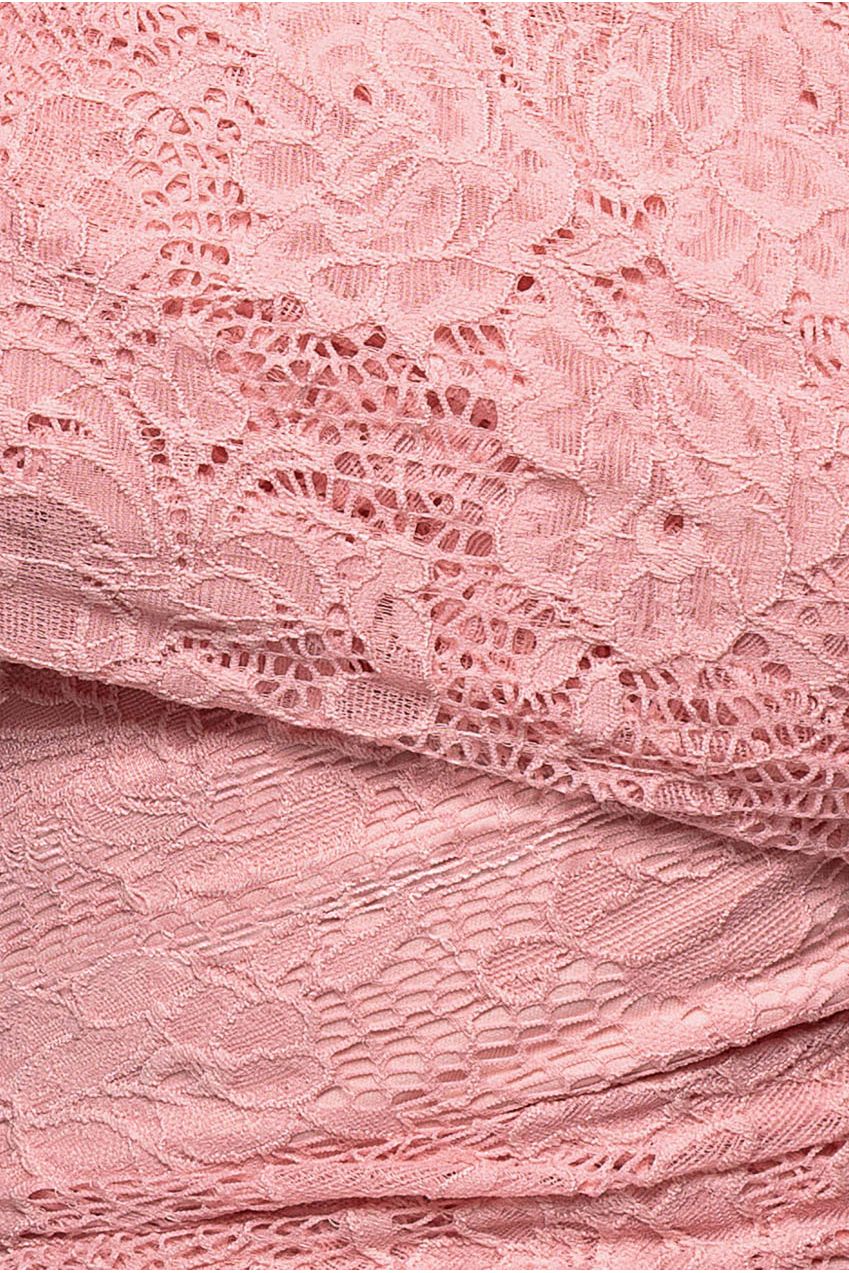One Shoulder Pleated Bardot Lace Maxi Dress - Blush Pink DR4956