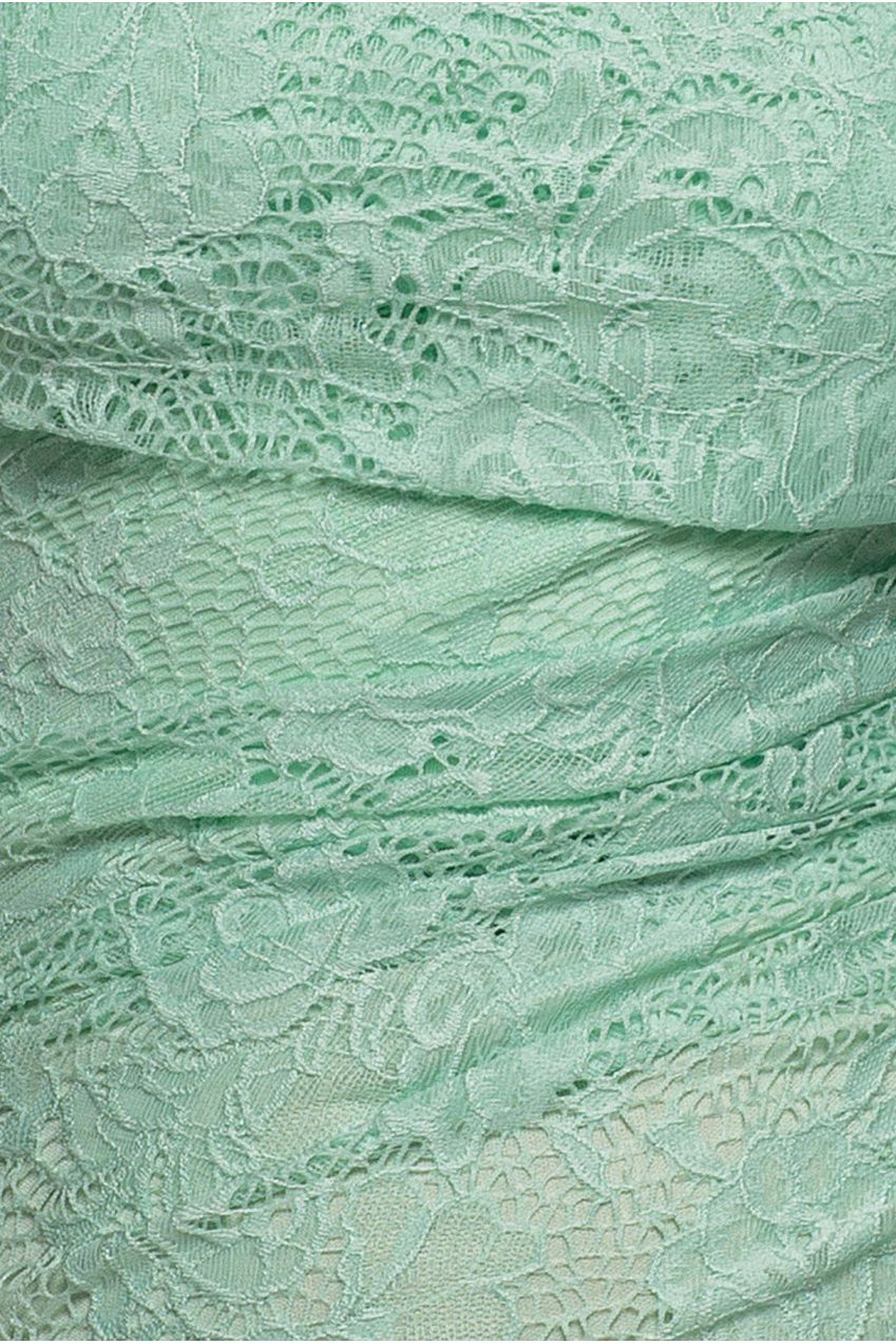 One Shoulder Pleated Bardot Lace Maxi Dress - Mint Green DR4956