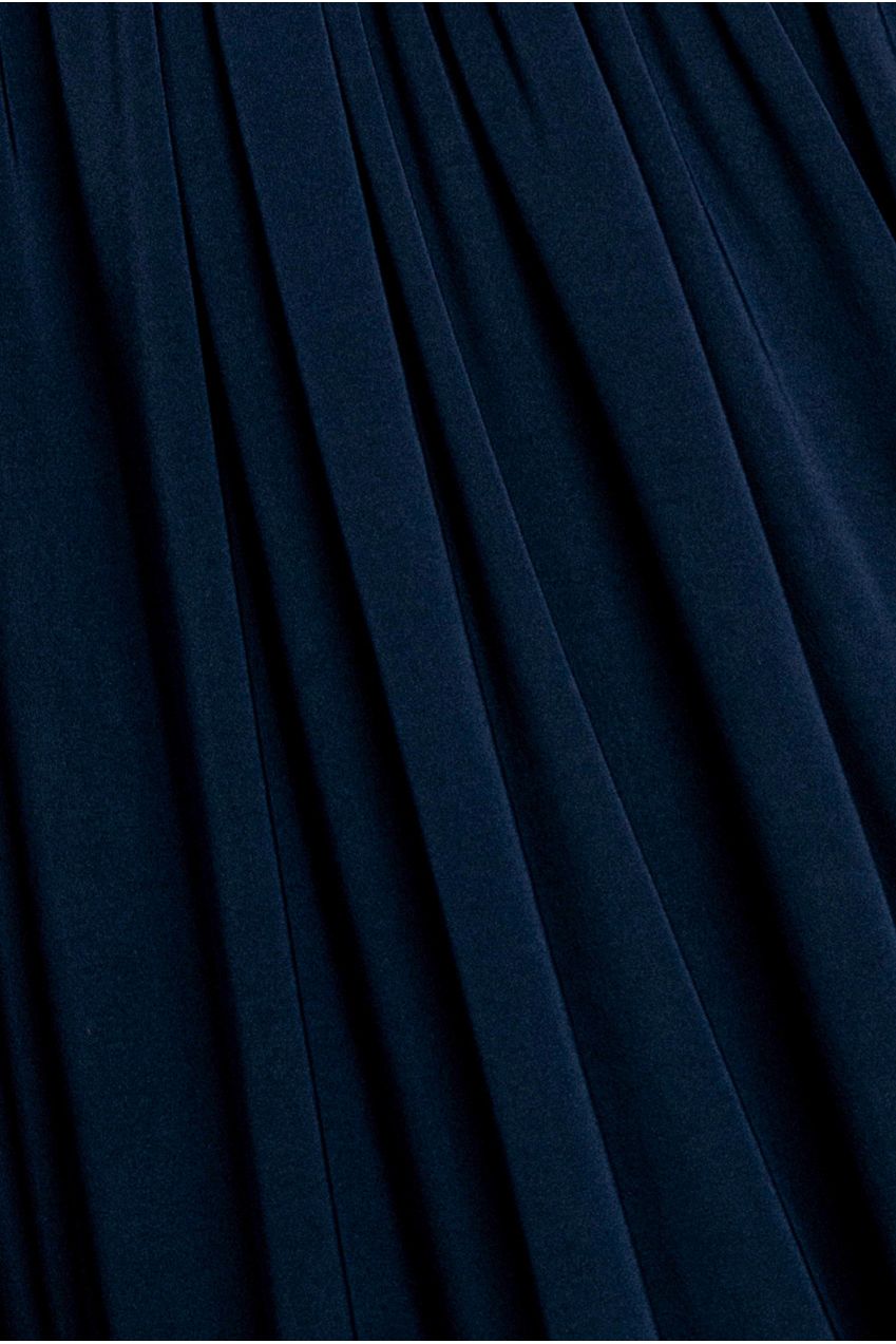 Gathered Shoulder Wrap Neck Draped Waist Maxi Dress - Navy Blue DR5005