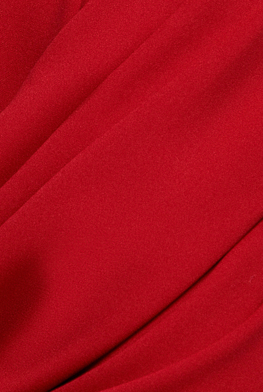 V Neck Cowl Back Pleated Sleeve Scuba Maxi Dress - Red DR5010