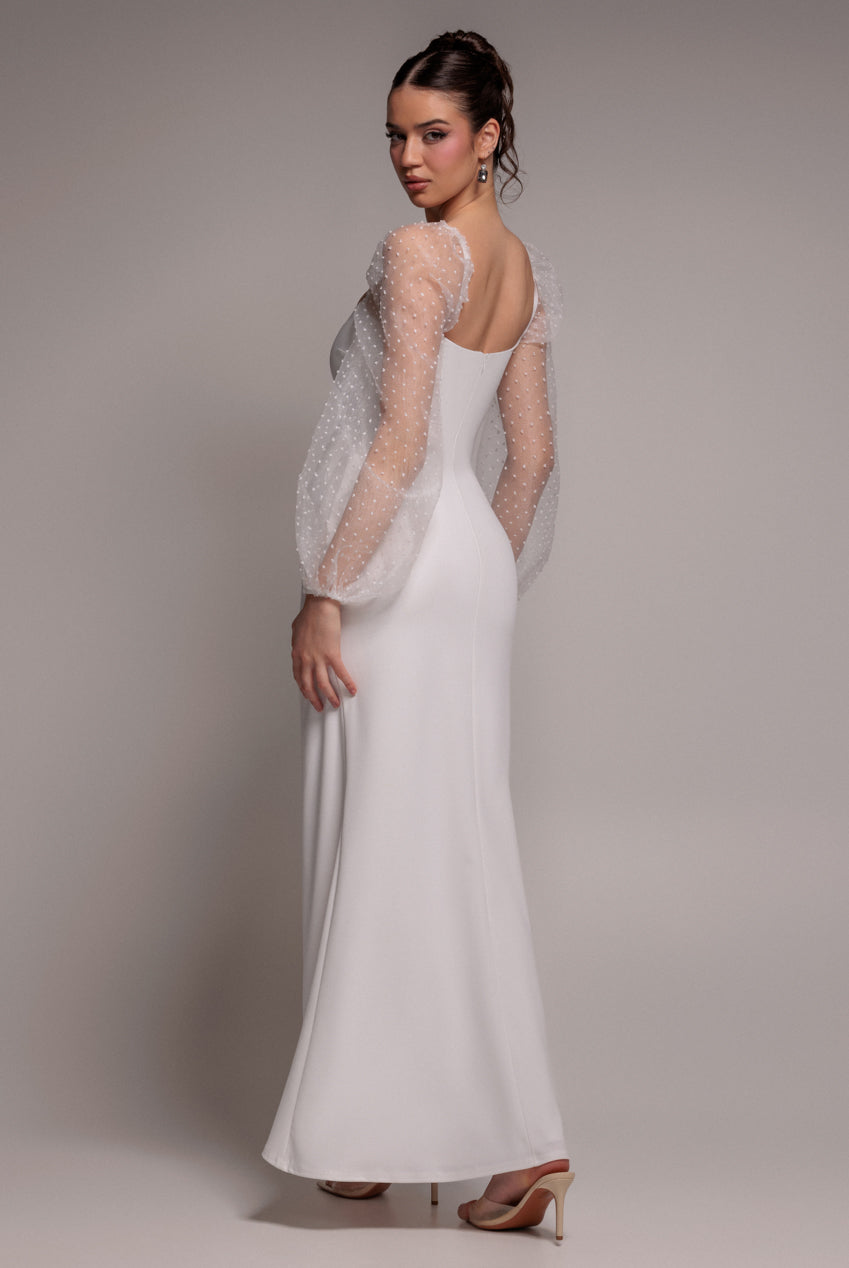 Dobby Organza Bishop Sleeve Multiway Maxi Dress - White DR5011