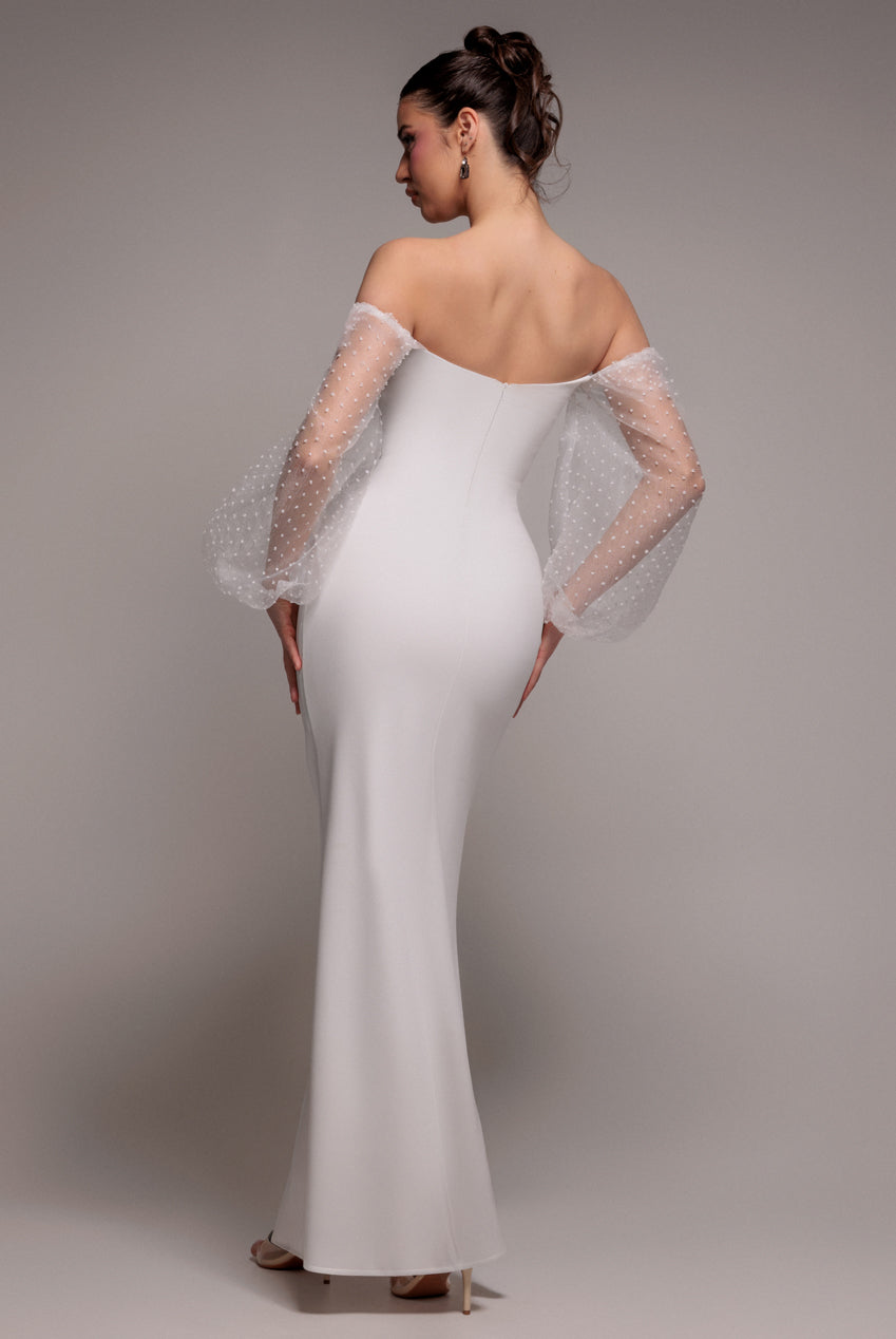 Dobby Organza Bishop Sleeve Multiway Maxi Dress - White DR5011