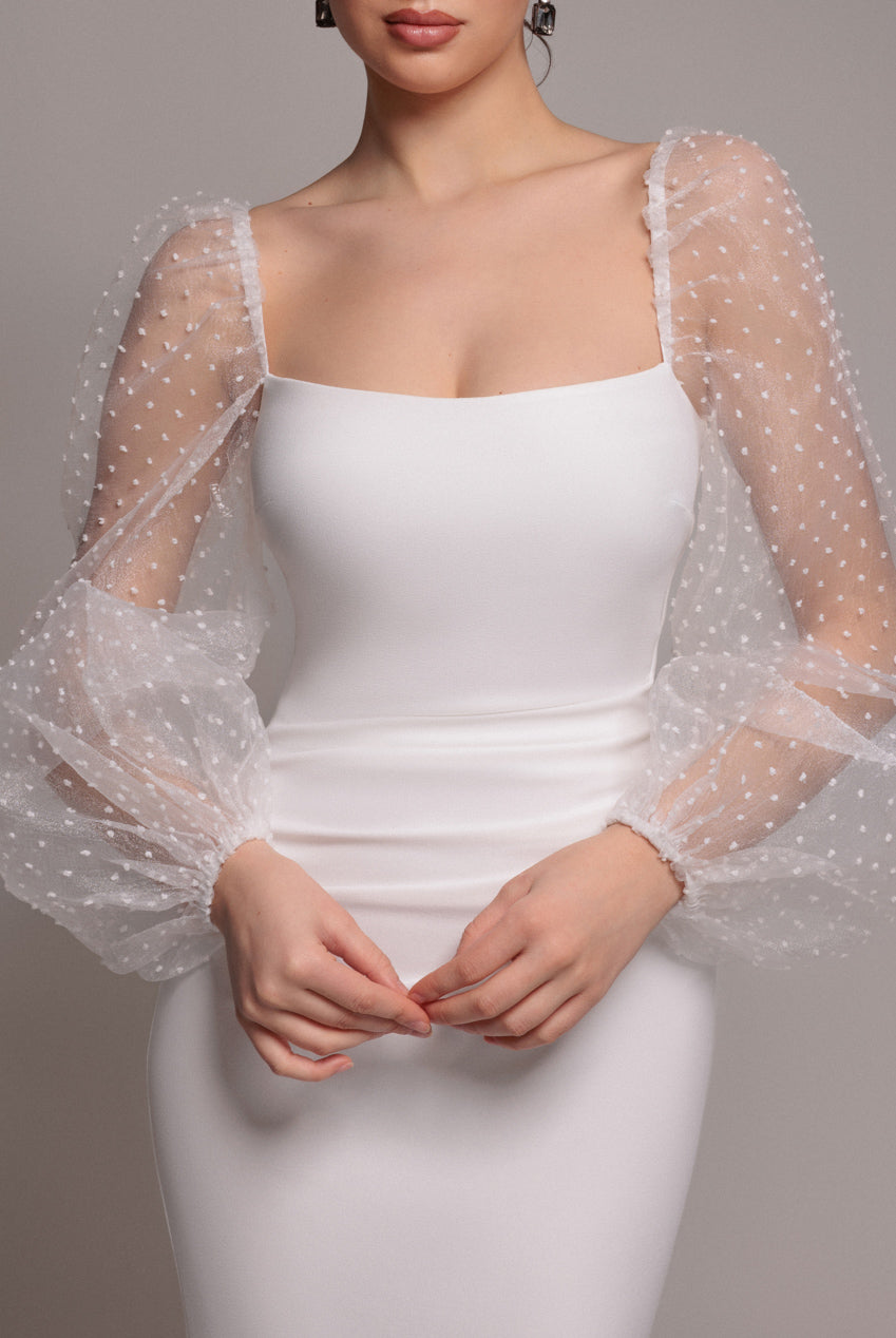 Dobby Organza Bishop Sleeve Multiway Maxi Dress - White DR5011